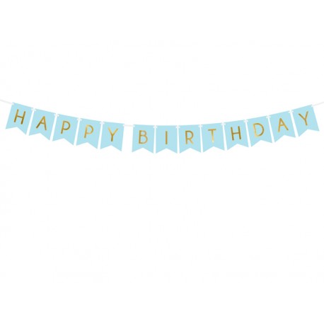 BANNER HAPPY BIRTHDAY A BANDIERINA AZZURRA 15cm