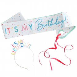 SET CERCHIETTO E FASCIA "IT'S MY BIRTHDAY" MULTICOLOR