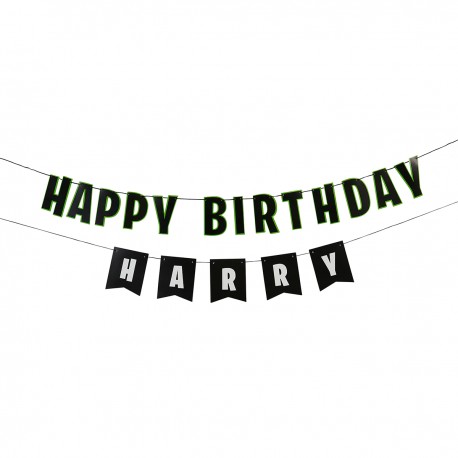 BANNER HAPPY BIRTHDAY NERO E VERDE - NOME PERSONALIZZABILE